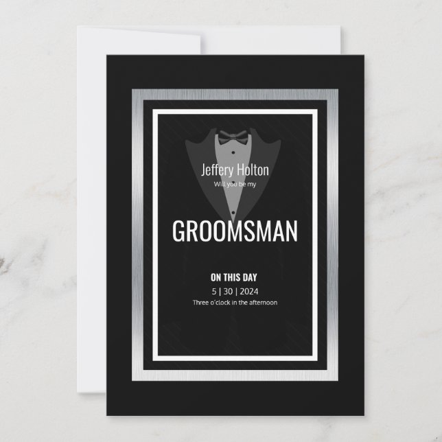 Tuxedo groomsman black and white tuxedo  invitation (Front)