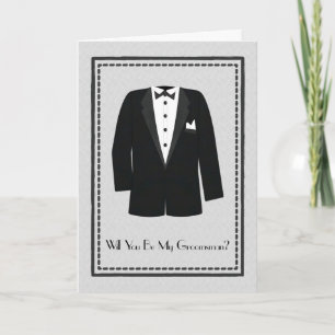 Tuxedo Groomsman Request Letterpress Thank You Card