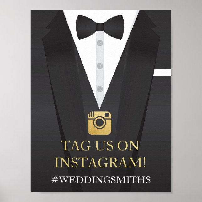 Tuxedo Instagram Bow Tie Sign Wedding Reception (Front)