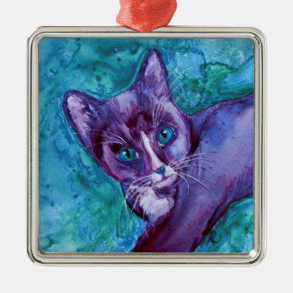 Tuxedo Kitten Cat Ornament - "Purple Tuxedo"