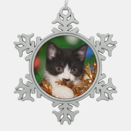 Tuxedo kitten Christmas Snowflake Pewter Christmas Ornament