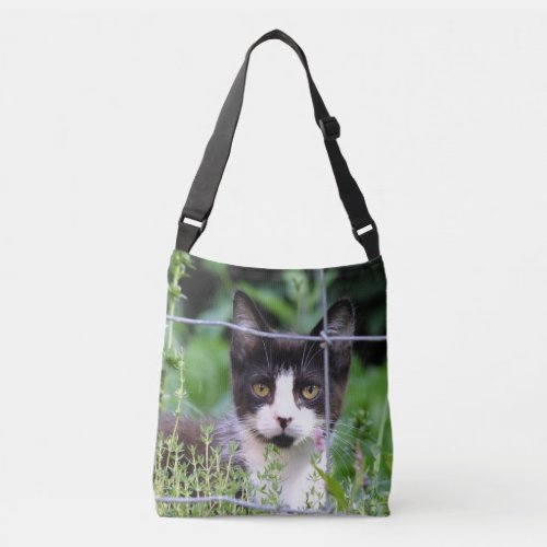 Tuxedo Kitten in the Garden Crossbody Bag