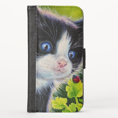 Tuxedo Kitten  Ladybug Watercolor Art iPhone X Wallet Case