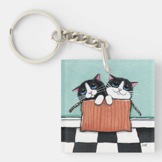 Tuxedo Kittens in a Cardboard Box Keychain