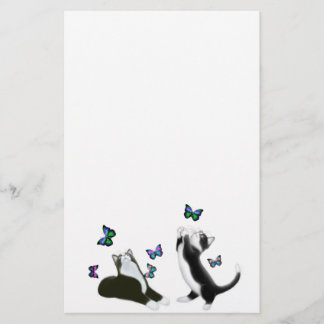 Tuxedo Kittens with Butterflies Stationery