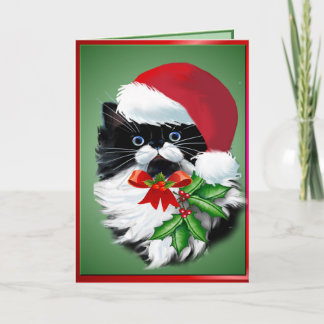 Tuxedo Kitty at Christmas Holiday Card
