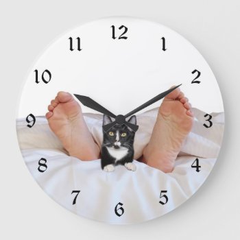 Tuxedo Kitty Cat Large Clock by deemac1 at Zazzle