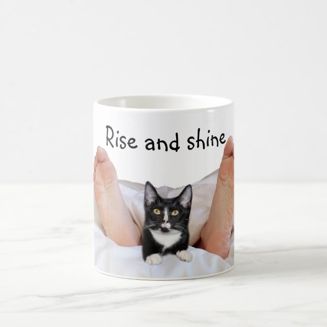 Tuxedo kitty with owner coffee mug (Center)
