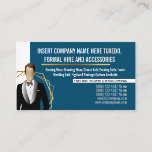 Tuxedo man modern gold black suit hire DIY blue Business Card