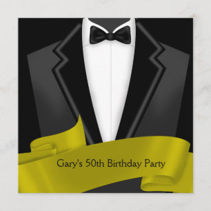 Tuxedo Mans Black Gold 50th Birthday Party Invitation
