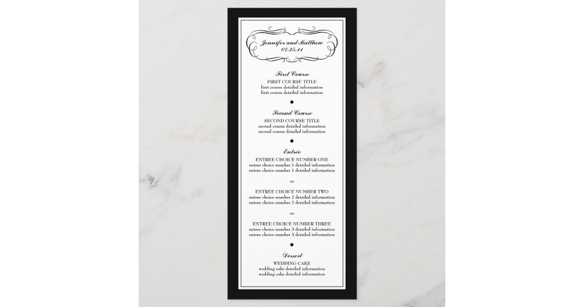 Tuxedo Menu in Black and White | Zazzle