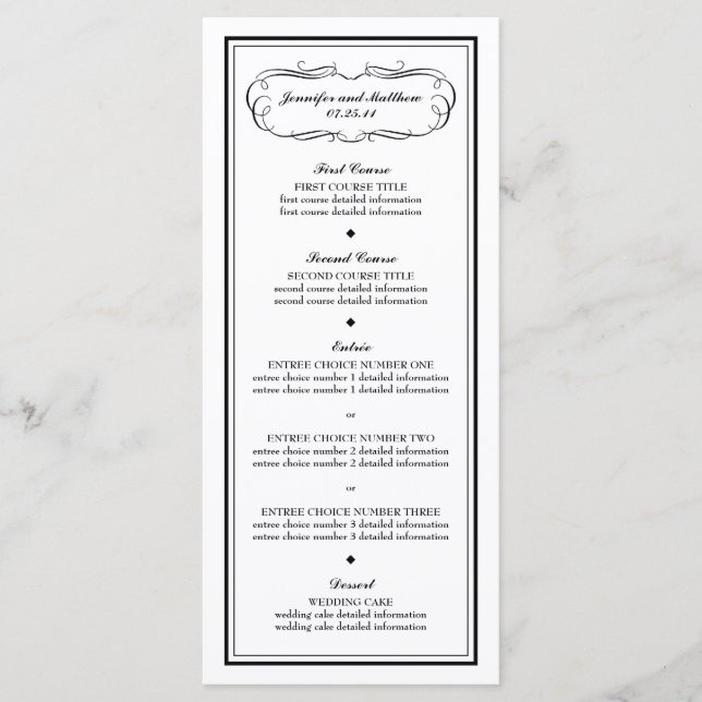 Tuxedo Menu with Black Border on White (Front)