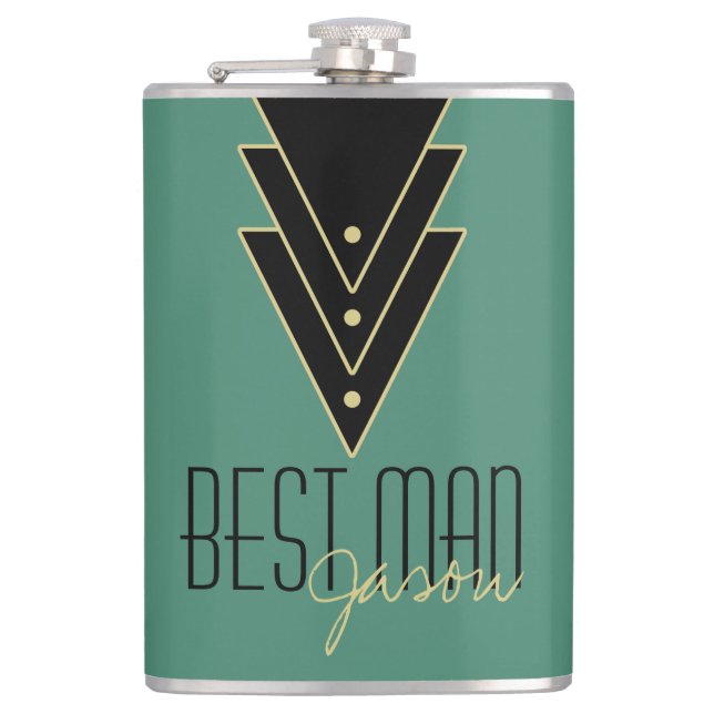 Tuxedo Modern Art Deco Best Man Hip Flask (Front)