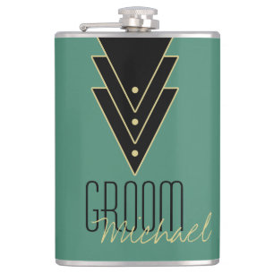 Tuxedo Modern Art Deco Groom Flask
