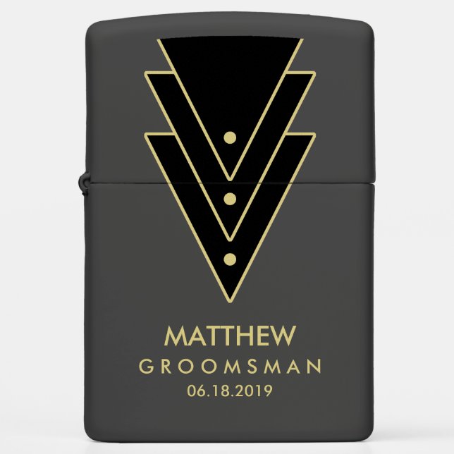 Tuxedo Modern Art Deco Groomsman Zippo Lighter (Front)