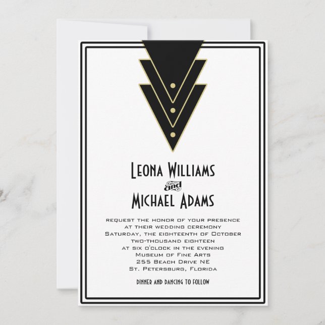 Tuxedo Modern Art Deco Invitation (Front)