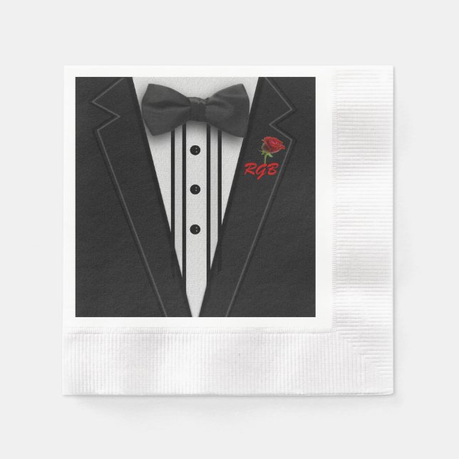 Tuxedo Monogram with Rose Napkins (Front)