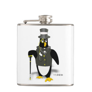 Tuxedo Penguin Groomsman Wedding Optional Date Flask