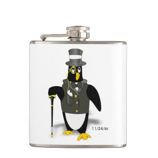 Tuxedo Penguin Groomsman Wedding Optional Date Flask