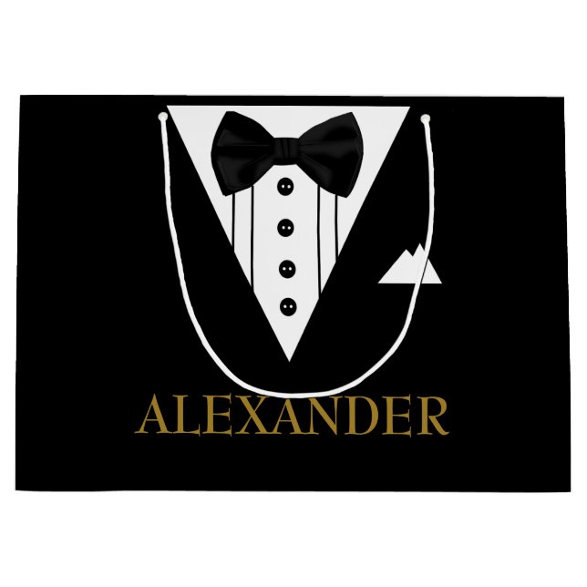 Tuxedo Personalized Groomsman  Wedding Thank You Large Gift Bag (Front)