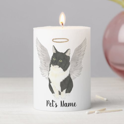 Tuxedo Ragamuffin Cat Sympathy Memorial Pillar Candle