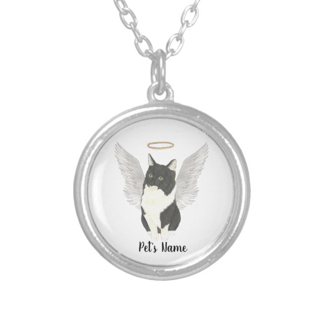 Tuxedo Ragamuffin Domestic Medium Cat Sympathy Silver Plated Necklace (Front)