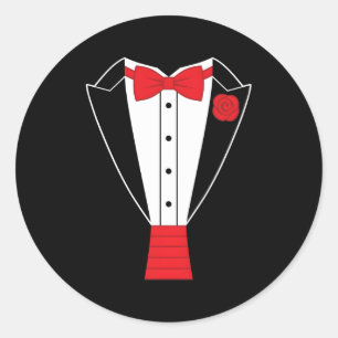 Tuxedo Red Bow Tie Classic Round Sticker