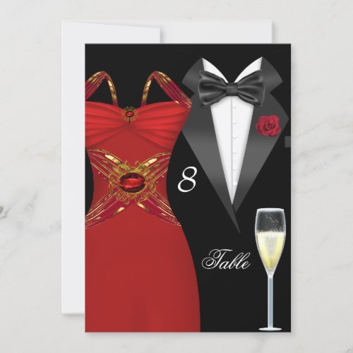 Tuxedo Red Dress Table Number Seating Place 2