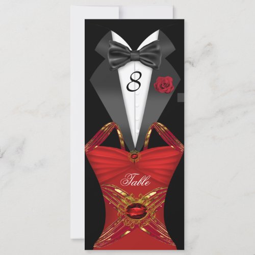 Tuxedo Red Dress Table Number Seating Place Card