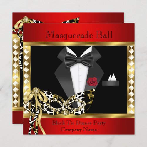Tuxedo Red Gold Black Tie Masquerade Ball Invitation