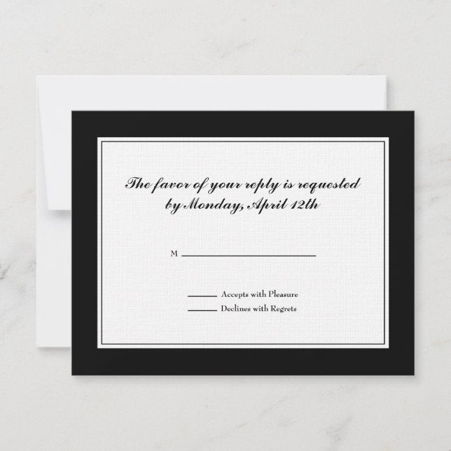 Tuxedo RSVP Card in Black and White on Linen (Front)