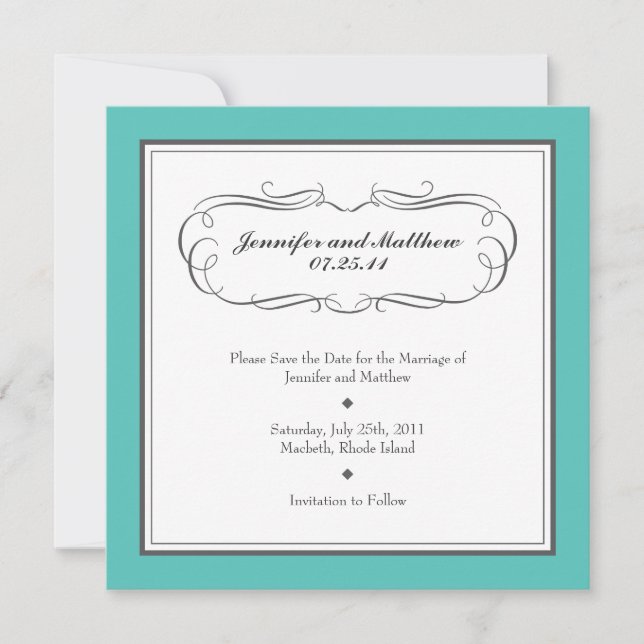 Tuxedo Save the Date - Turquoise and Gray (Front)