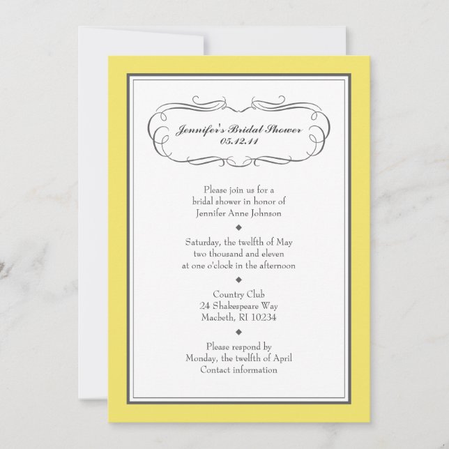 Tuxedo Shower Invitation in Yellow and Gray (Front)