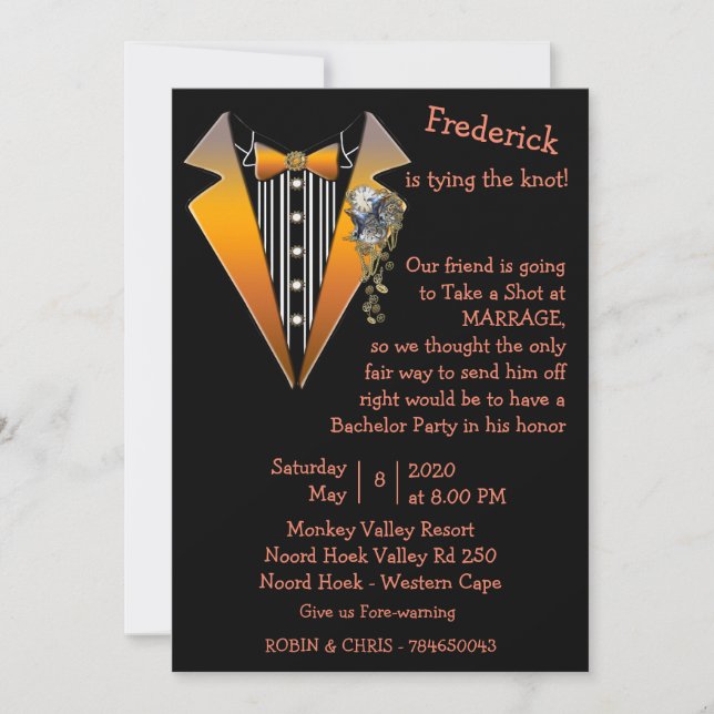Tuxedo- Steampunk Bachelor Party Invitation (Front)