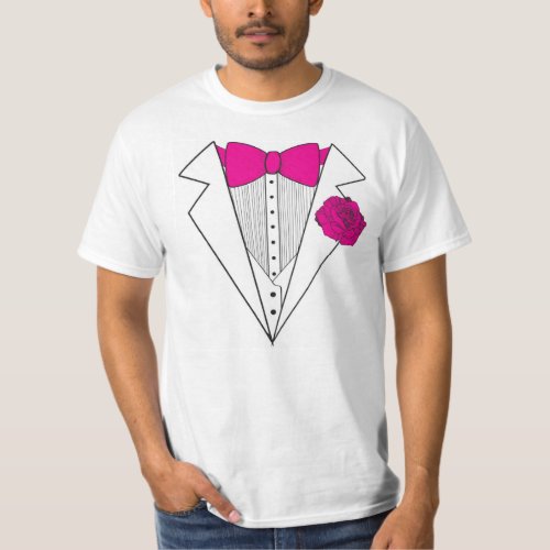 Tuxedo style with Pink Bowtie and Pink Rose T_Shirt