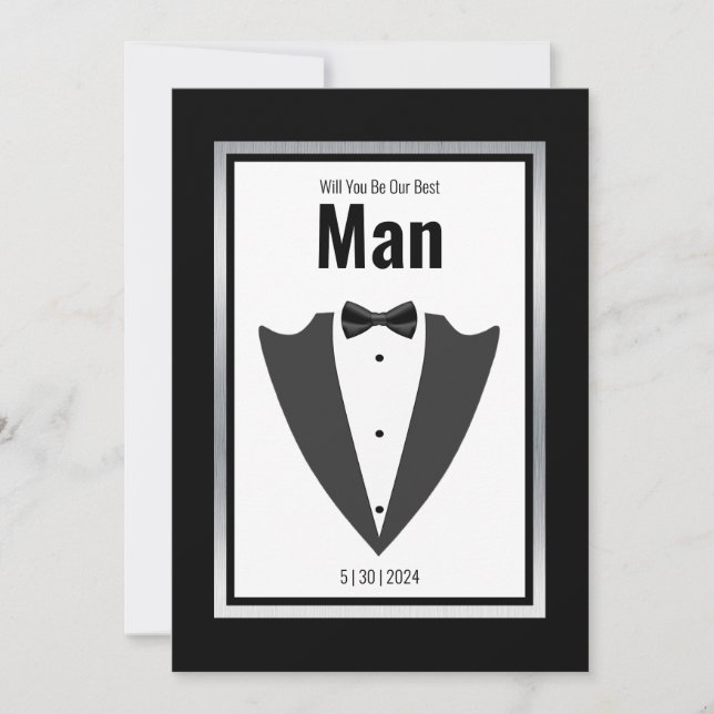 Tuxedo suit and bow tie black and white invitation (Front)