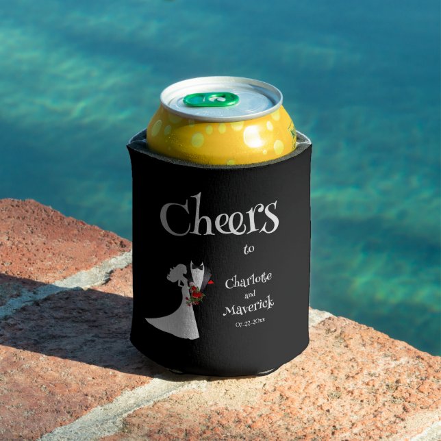 Tuxedo Suit & Bride Silhouette Wedding Can Cooler (In Situ Pool)