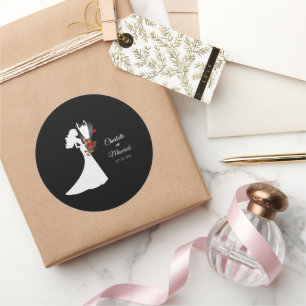Tuxedo Suit & Bride Silhouette Wedding Classic Round Sticker