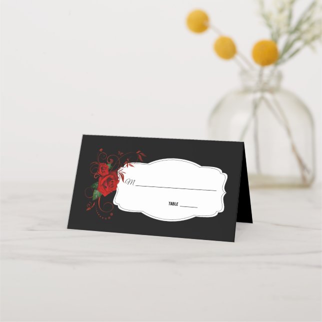 Tuxedo Suit & Bride Silhouette Wedding Place Card (Front)