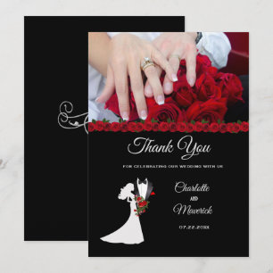 Tuxedo Suit & Bride Silhouette Wedding Thank You Card