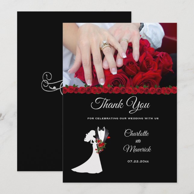 Tuxedo Suit & Bride Silhouette Wedding Thank You Card (Front/Back)