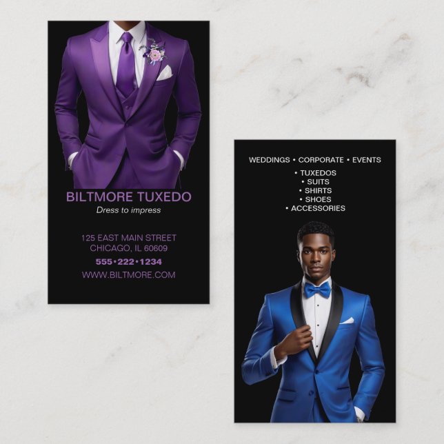 Tuxedo Suit Mens Clothing Modern Clean Business Card (Front/Back)