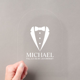 Tuxedo Suit Personalized Groomsman Proposal Acrylic Invitations