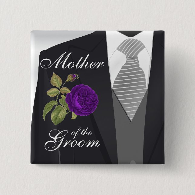 Tuxedo Suit Team Groom  - Purple Rose Button (Front)