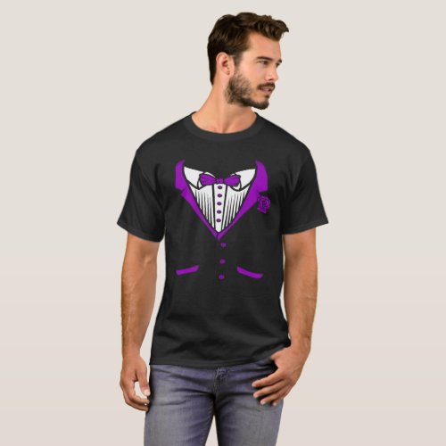 Tuxedo T_Shirt With Purple Bow Tie