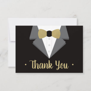 Tuxedo Thank You Card, Gold Tie RSVP Card