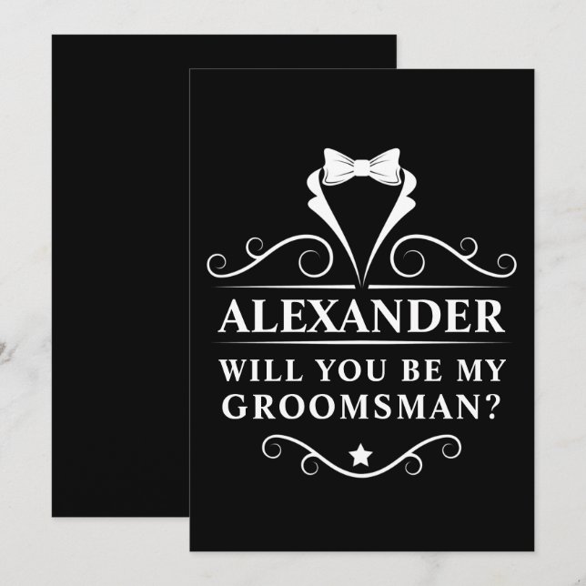 Tuxedo Tie Will You Be My Groomsman Black (Front/Back)