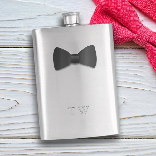 Tuxedo Wedding Bow Tie Monogrammed Silver Flask