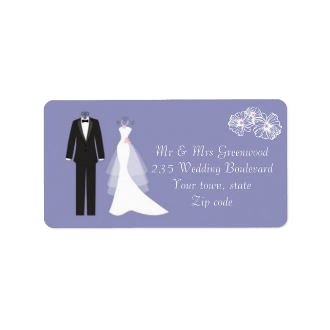 Tuxedo, wedding gown on purple Address Label (Front)