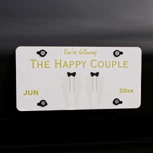 Tuxedo Wedding Happy Couuple Car License Plate